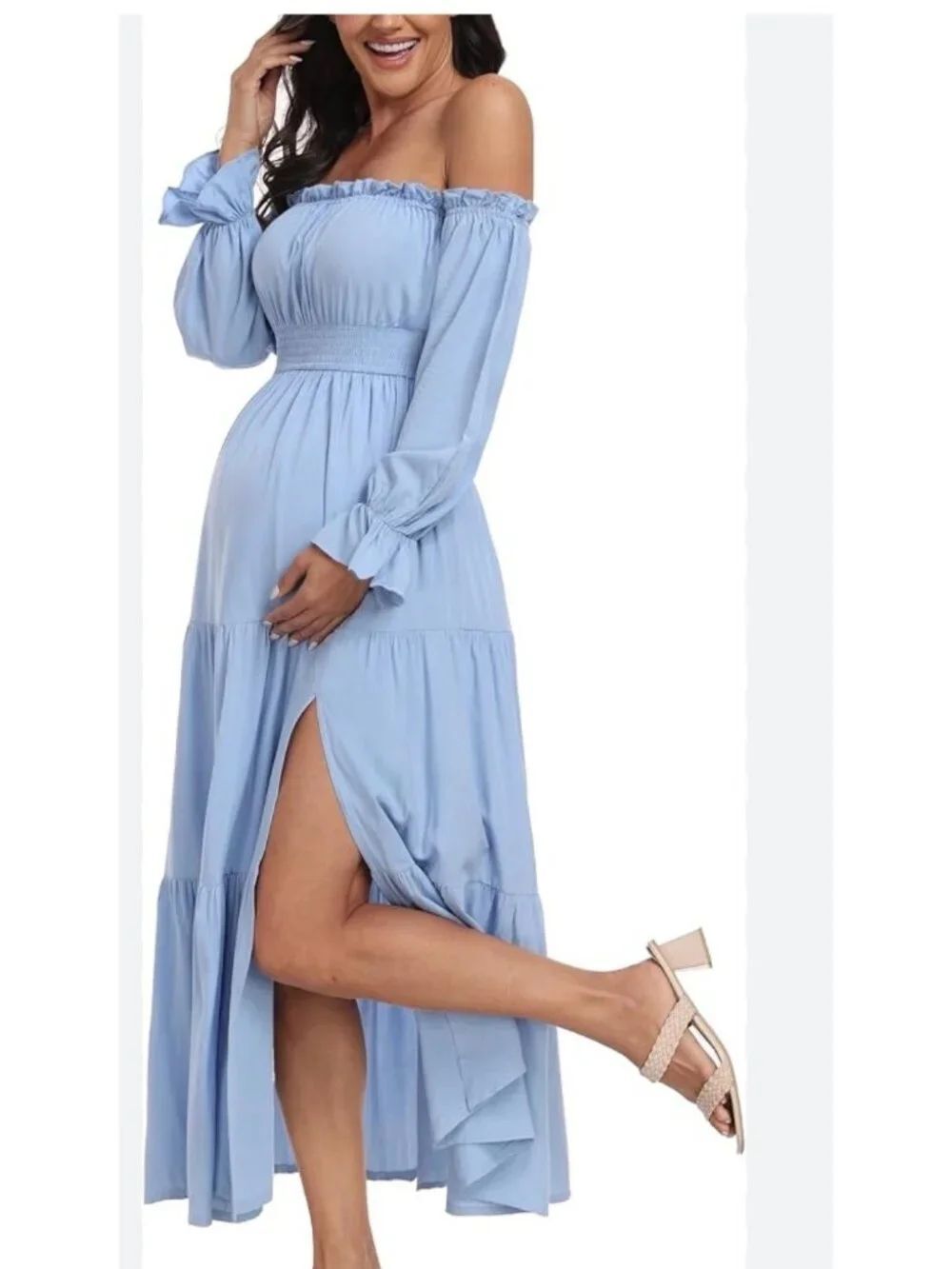 Zesica Off-The-Shoulder Smocked Waist Tiered Maxi Dress Size M